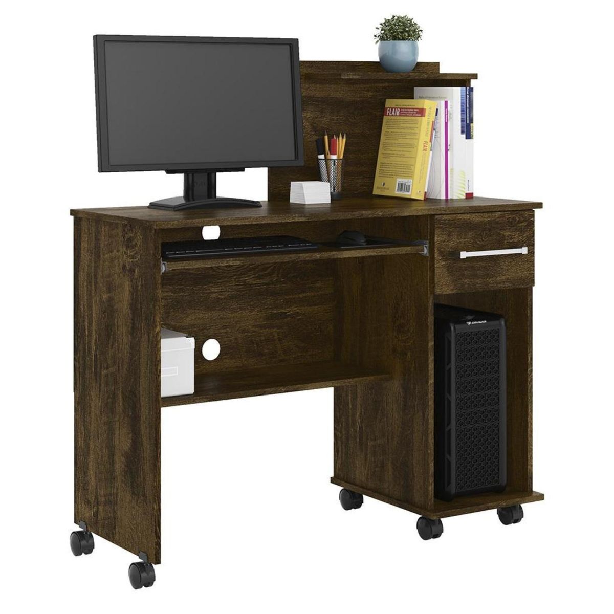 ONESSTA - Escritorio 1 cajon con ruedas canela café claro