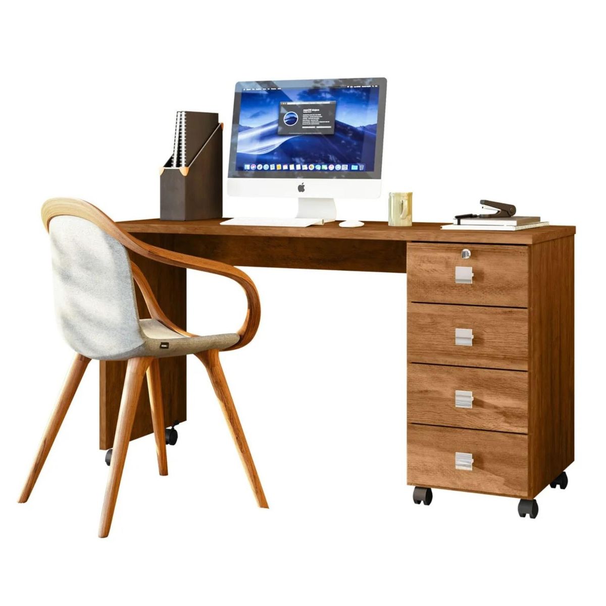 ONESSTA - Escritorio 4 cajones con ruedas canela café claro