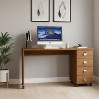 Escritorio 4 cajones con ruedas canela café claro