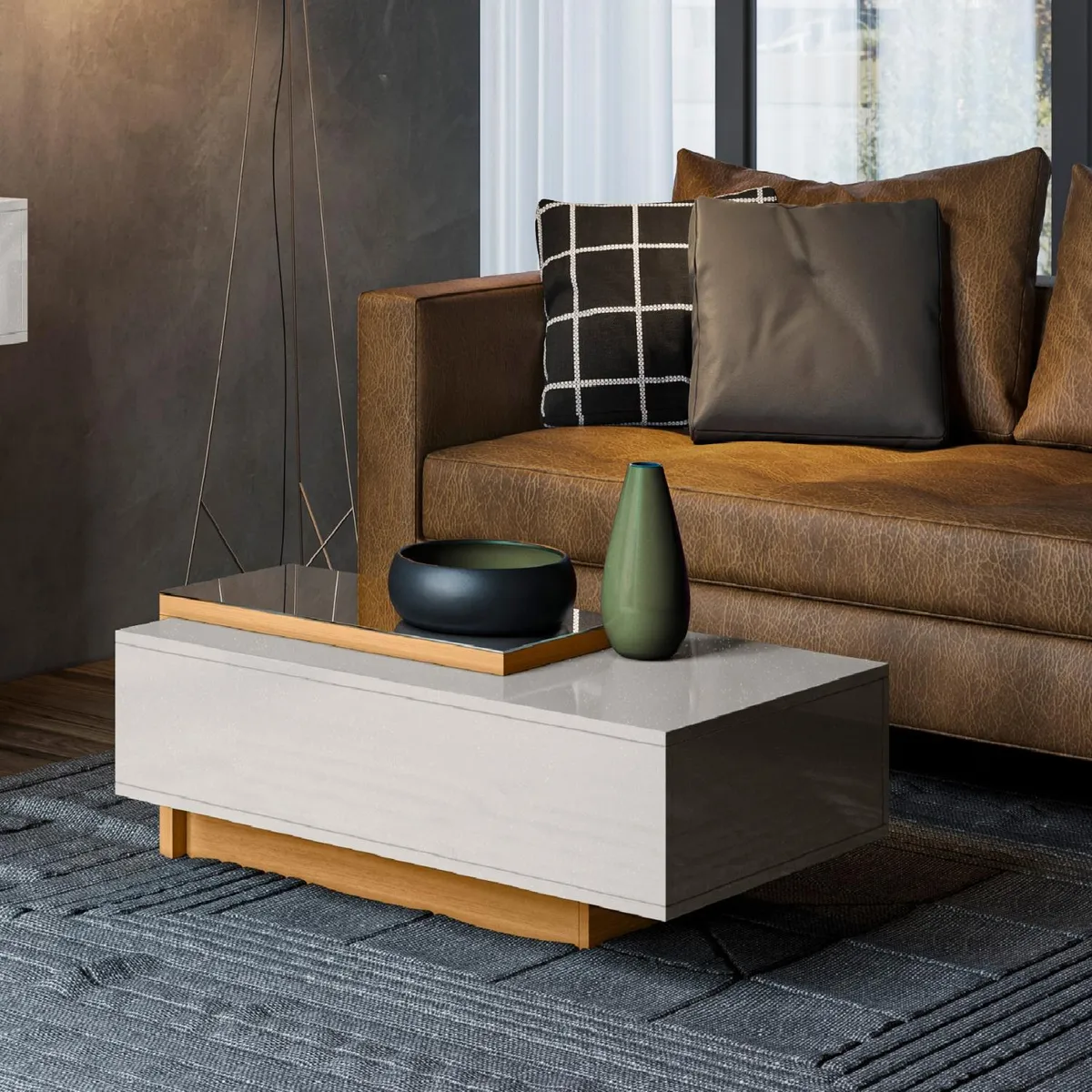 ONESSTA - Mesa de Centro Milao Off Blanco 53x93x33 cm