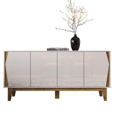 Buffet arrimo 4 puertas con repisas y patas de MDF blanco off white