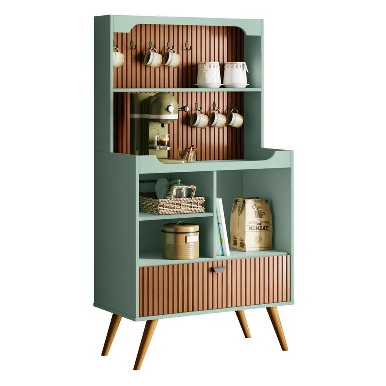 Mueble para café 1 puerta y colgadores con patas de madera menta
