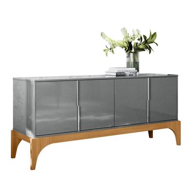 Buffet arrimo 4 puertas con repisas y patas de madera gris cinza