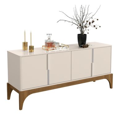 Buffet arrimo 4 puertas con repisas y patas de madera blanco off white