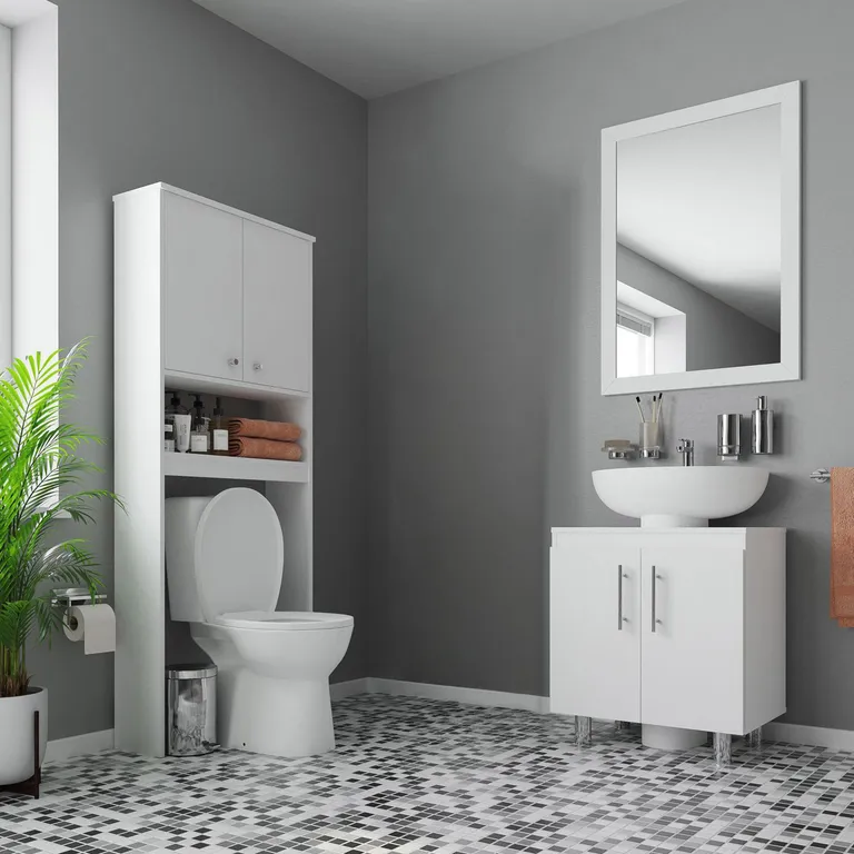 Combo Estante 2 Puertas/Vanitorio Blanco 64x160x21 cm