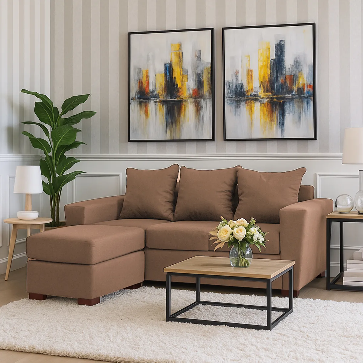 DKORA - Sofá Amber 3 cuerpos + pouf