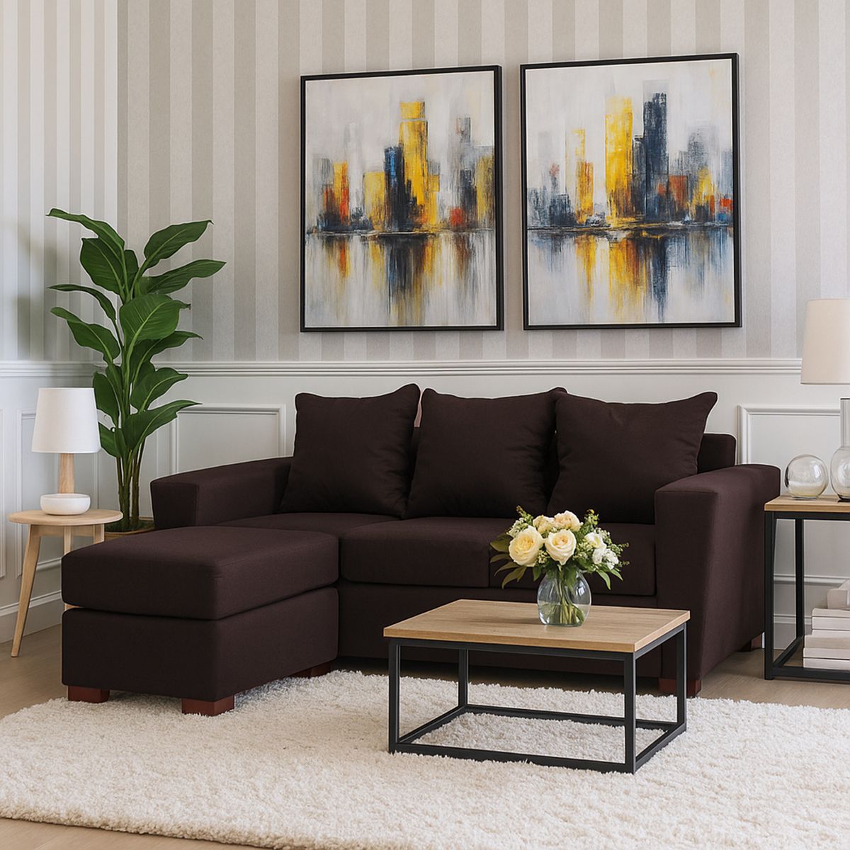 DKORA - Sofá Amber 3 cuerpos + pouf