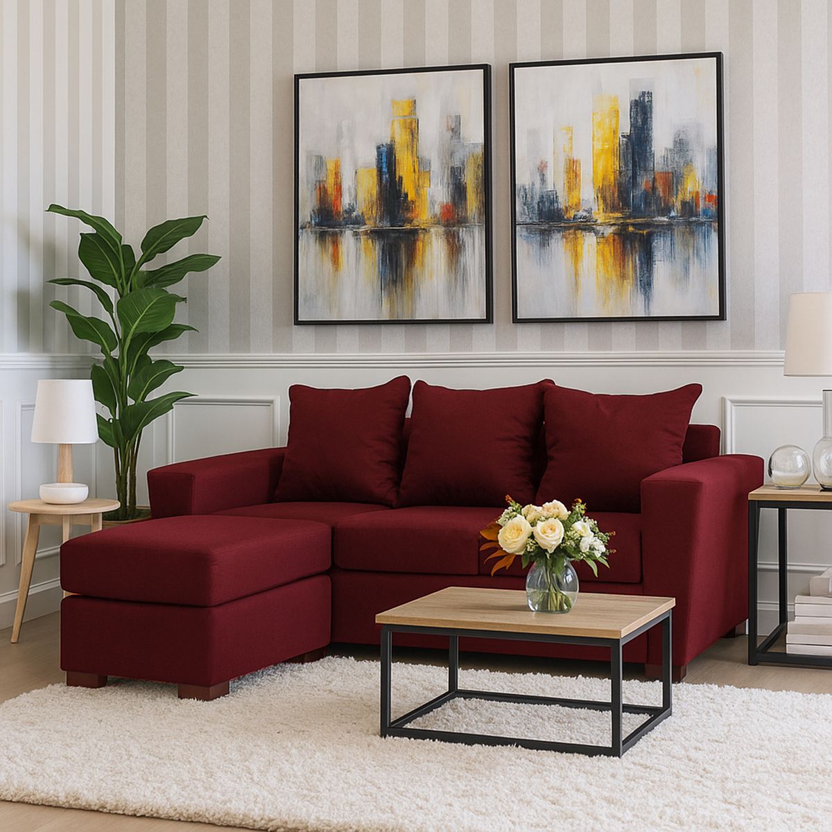 DKORA - Sofá Amber 3 cuerpos + pouf