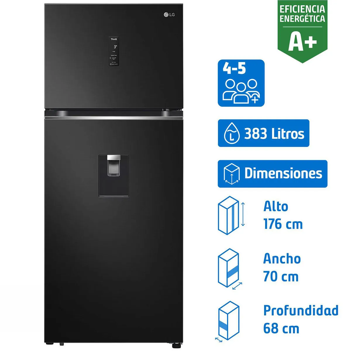 LG - Refrigerador Top Freezer No Frost 383 Litros Black Steel VT40APD