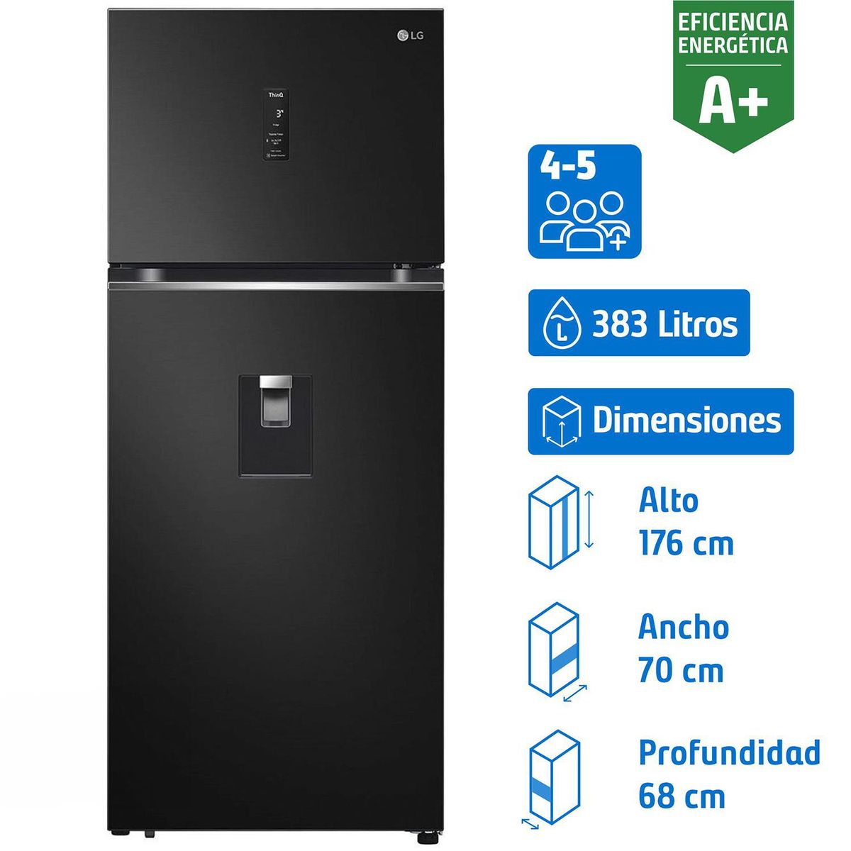 LG - Refrigerador Top Freezer No Frost 383 Litros Black Steel VT40APD