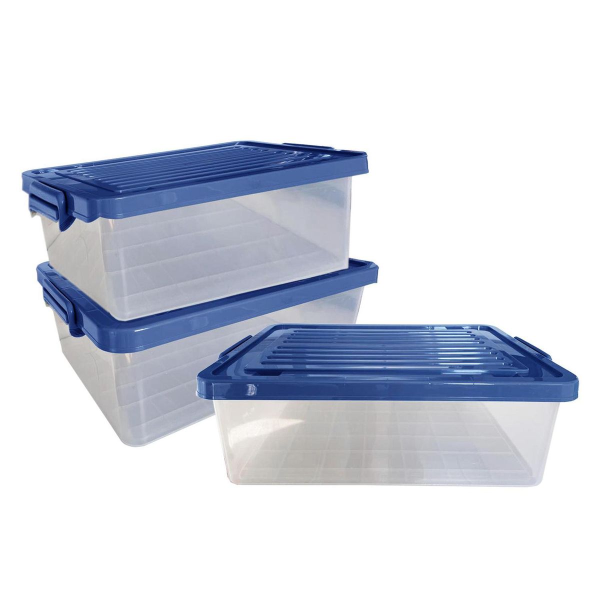 JENNY HOME - Set 3 Cajas 39x19x54 cm 39 l Tapa azul, base transparente