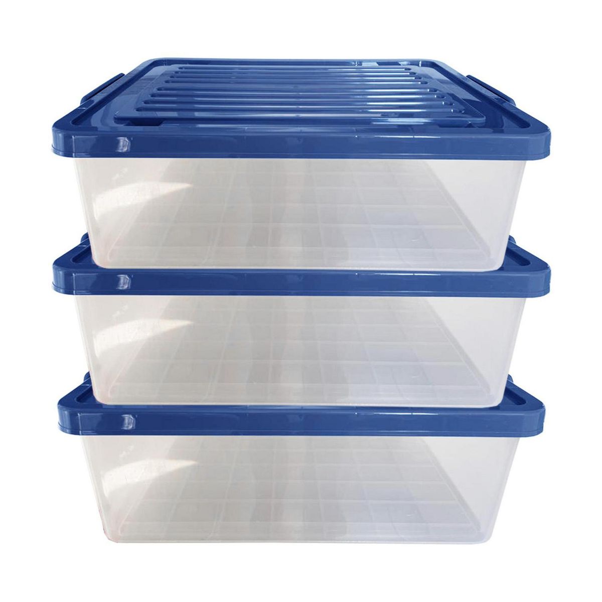JENNY HOME - Set 3 Cajas 39x19x54 cm 39 l Tapa azul, base transparente