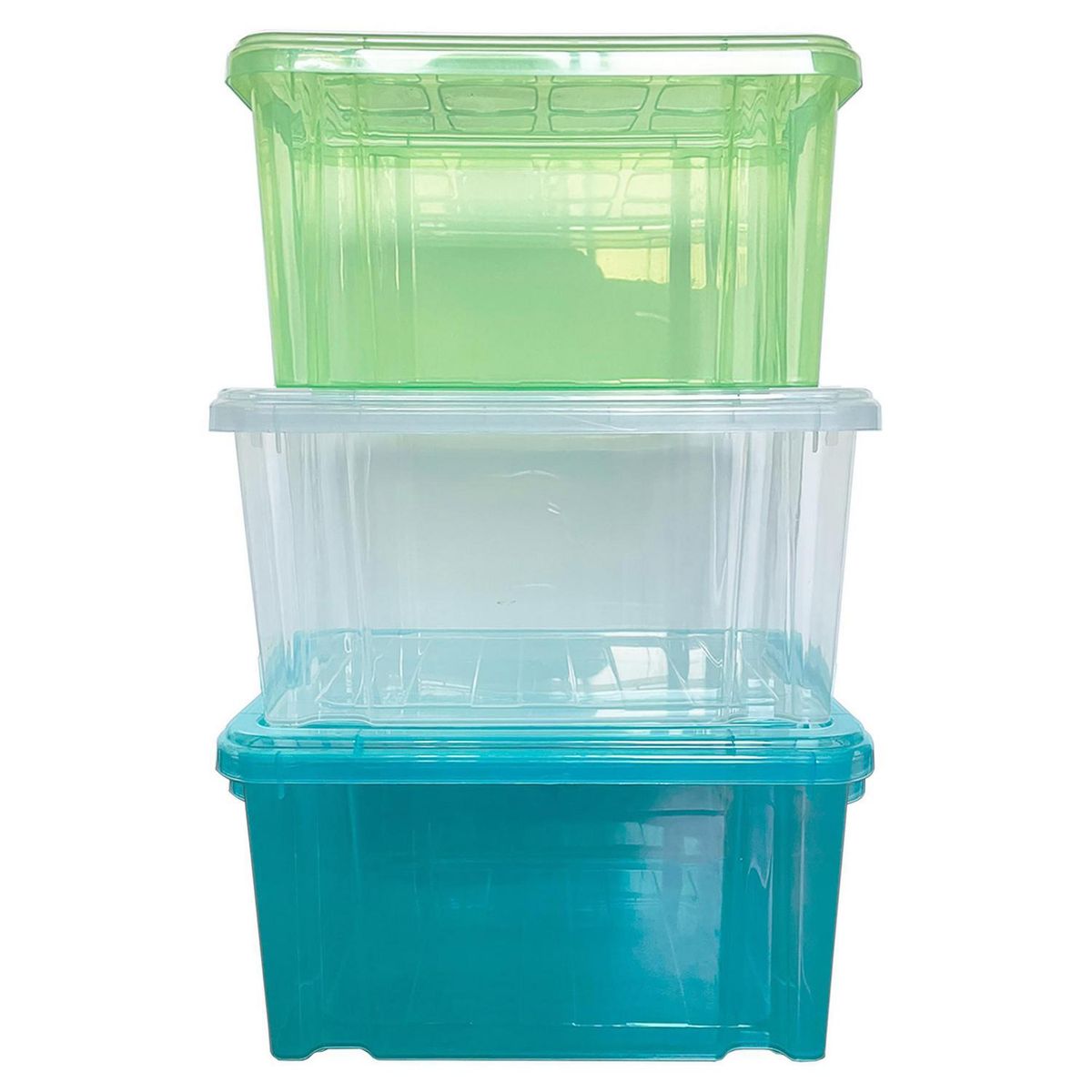 JENNY HOME - Set 3 Cajas 37x27x48 cm 30 l Verde, celeste, blanco