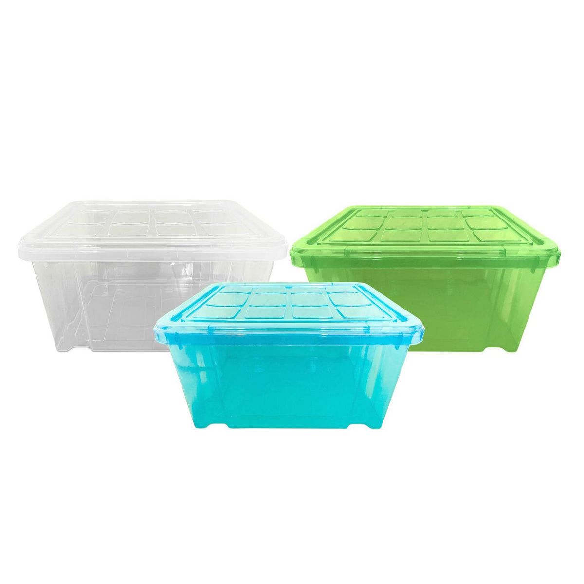 JENNY HOME - Set 3 Cajas 37x27x48 cm 30 l Verde, celeste, blanco