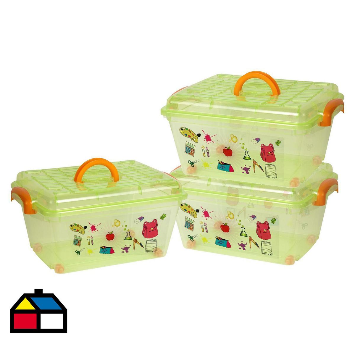 JENNY HOME - Set 3 Cajas 33x23x48 cm 25 l Verde - celeste