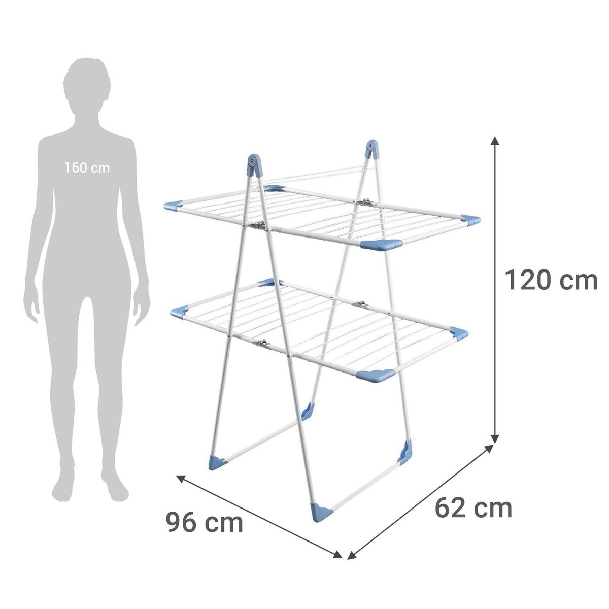 JENNY HOME - Tendedero de Ropa Alas 2 Bandejas Plegable Acero 62x120x96 cm Blanco