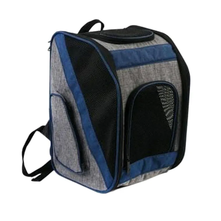 Mochila Transporte Flexible con Ventilación para Gato 42x28x30 cm Negro - Gris - Azul