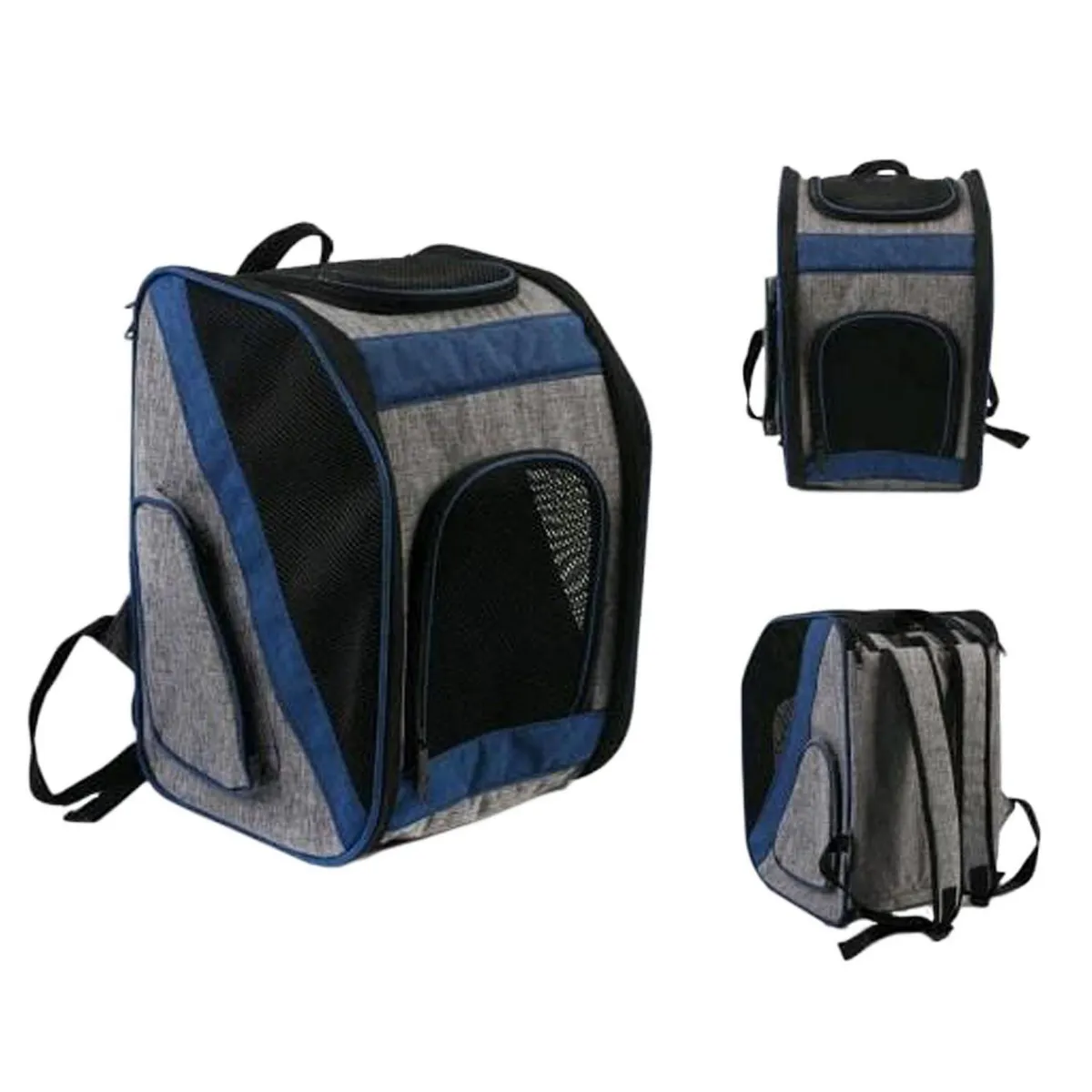 JENNY HOME - Mochila Transporte Flexible con Ventilación para Gato 42x28x30 cm Negro - Gris - Azul