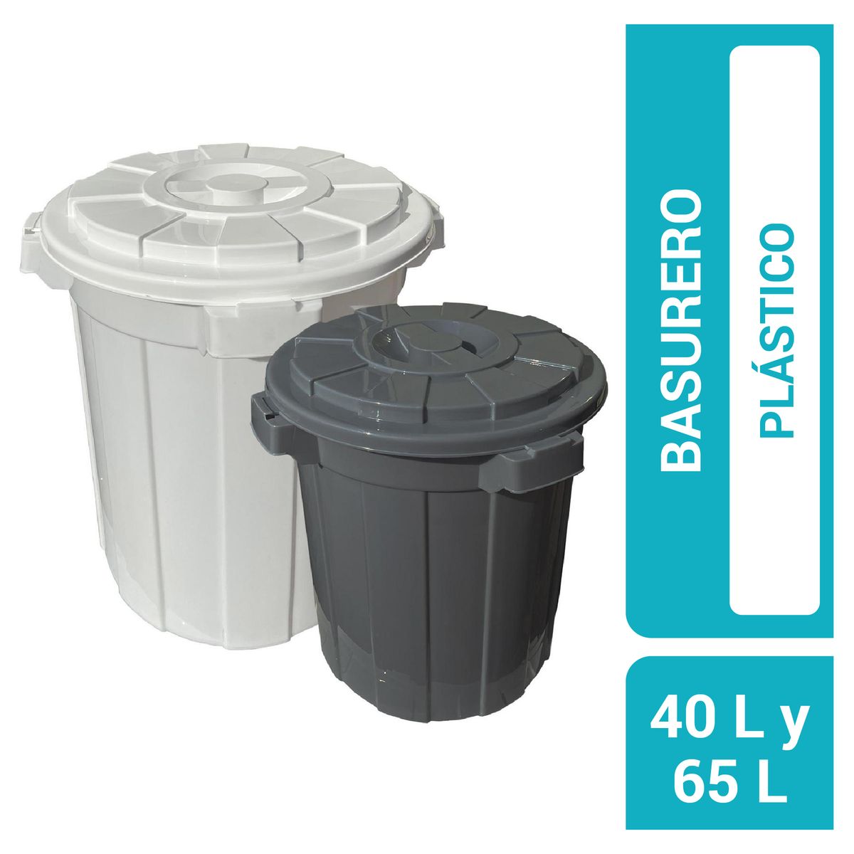 JENNY HOME - Pack 2 Basureros 65y 40 Litros Plástico Blanco - Verde