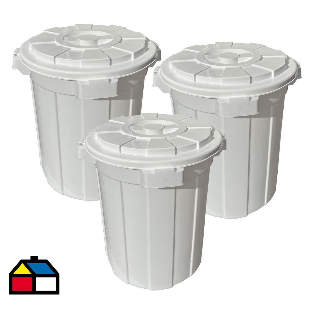 JENNY HOME - Pack 3 Basureros 65 Litros Plástico Blanco