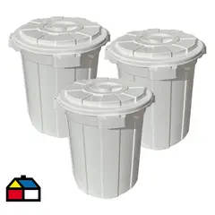 JENNY HOME - Pack 3 Basureros 65 Litros Polipropileno Blanco
