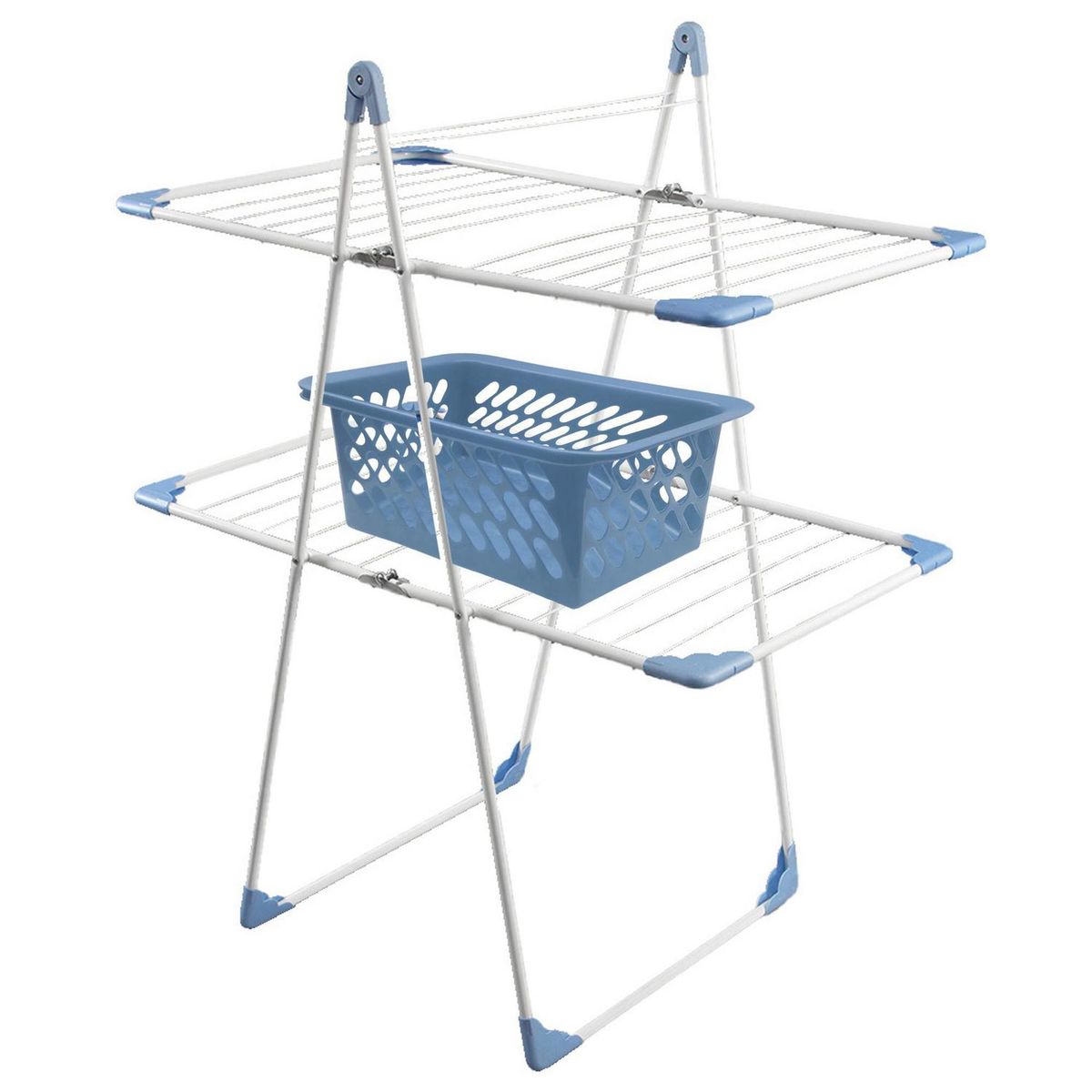 JENNY HOME - Pack Tendedero de Ropa + Cesto Plegable Acero 62x120x96 cm Blanco/Azul