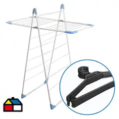 JENNY HOME - Pack Tendedero de Ropa + 6 colgadores Plegable Acero 62x120x96 cm