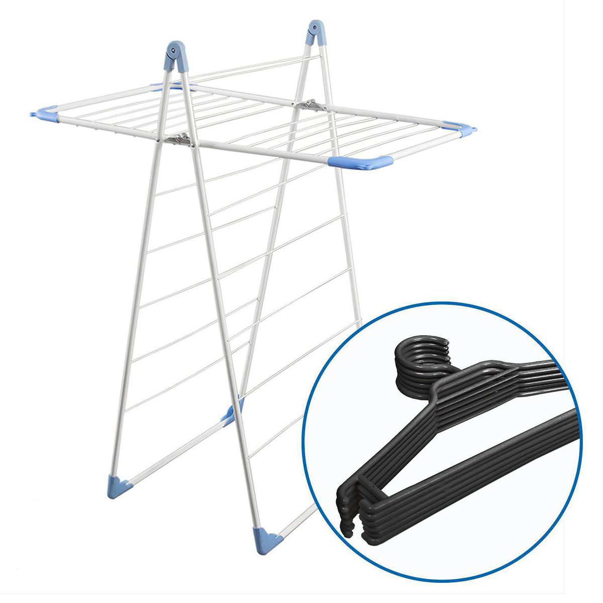 JENNY HOME - Pack Tendedero de Ropa + 6 colgadores Plegable Acero 62x120x96 cm 