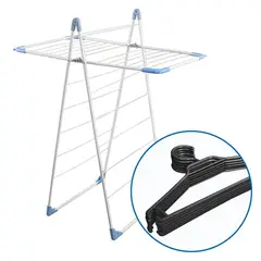 JENNY HOME - Pack Tendedero de Ropa + 6 colgadores Plegable Acero 62x120x96 cm