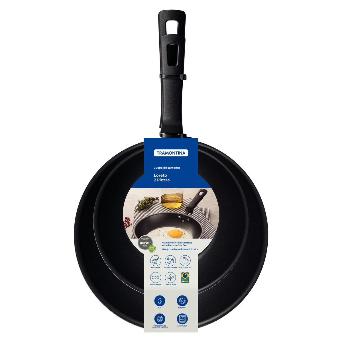 TRAMONTINA - Set 2 Sartenes Loreto Aluminio Negro