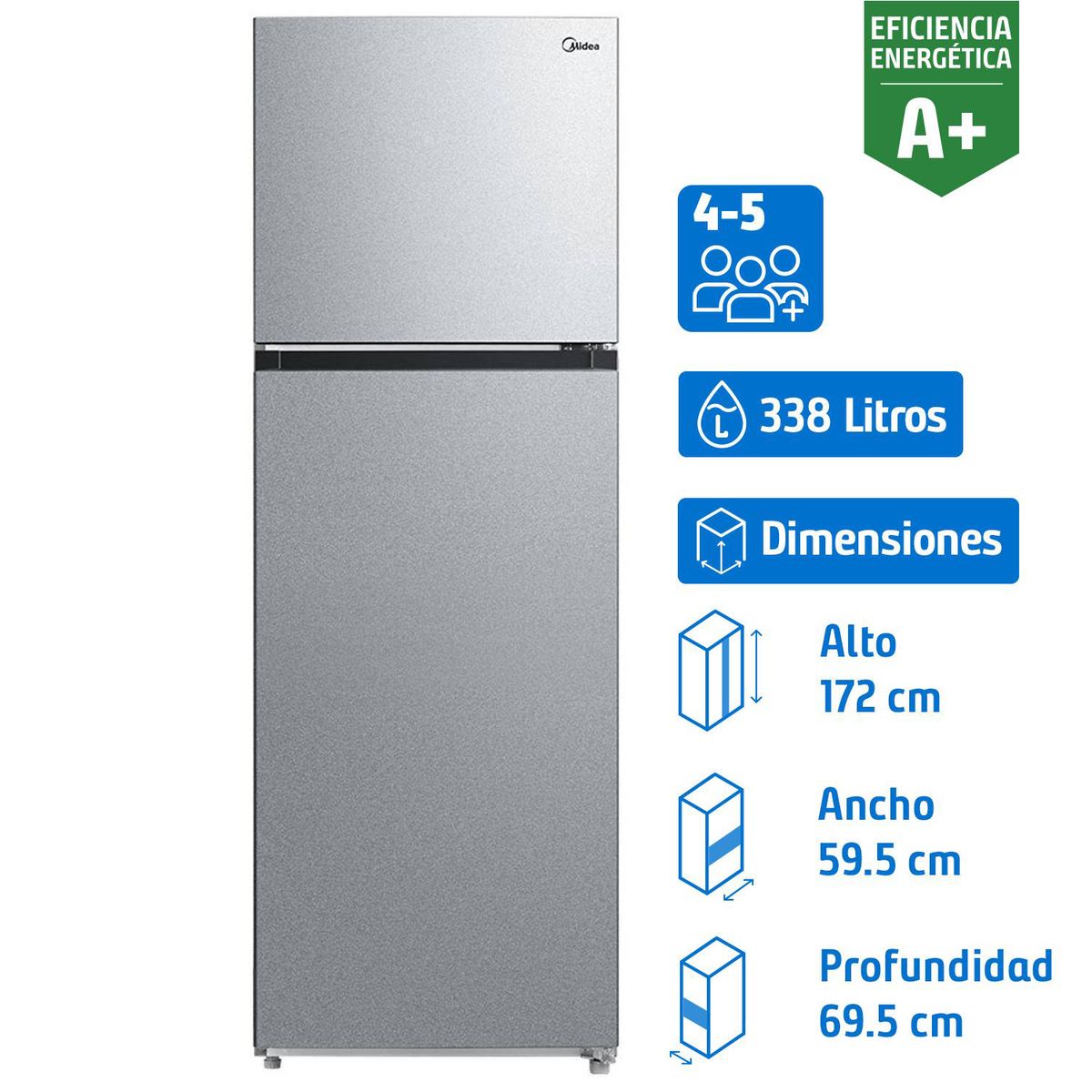 MIDEA - Refrigerador Top Freezer No Frost 338 Litros Silver MDRT489MTE50