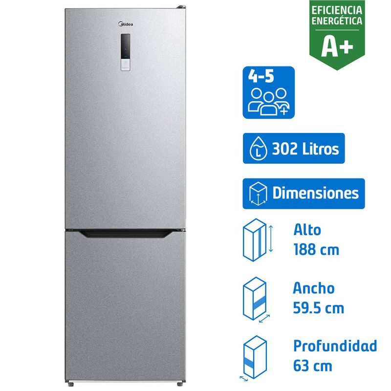MIDEA - Refrigerador Bottom Freezer No Frost 302 Litros Silver MDRB424FGE50