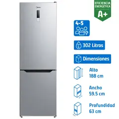 MIDEA - Refrigerador Bottom Freezer No Frost 302 Litros Silver MDRB424FGE50