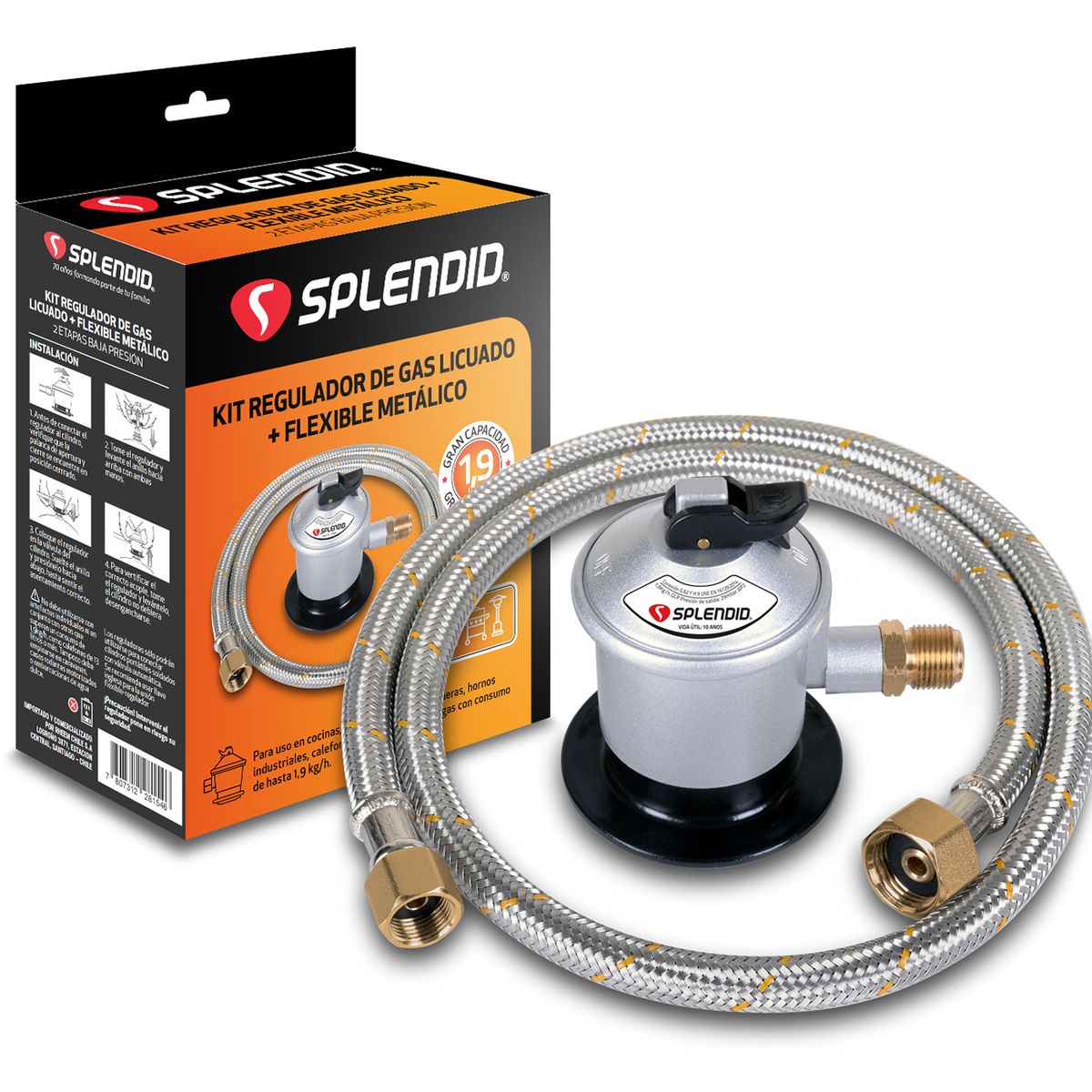 SPLENDID - Kit Regulador De Gas Licuado Con Flexible 3/ 8" X 1/ 2" Para Cilindros