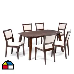 EXIT - Juego de Comedor Chester 6 Sillas Mesa Rectangular 90x74x150 cm Marrón