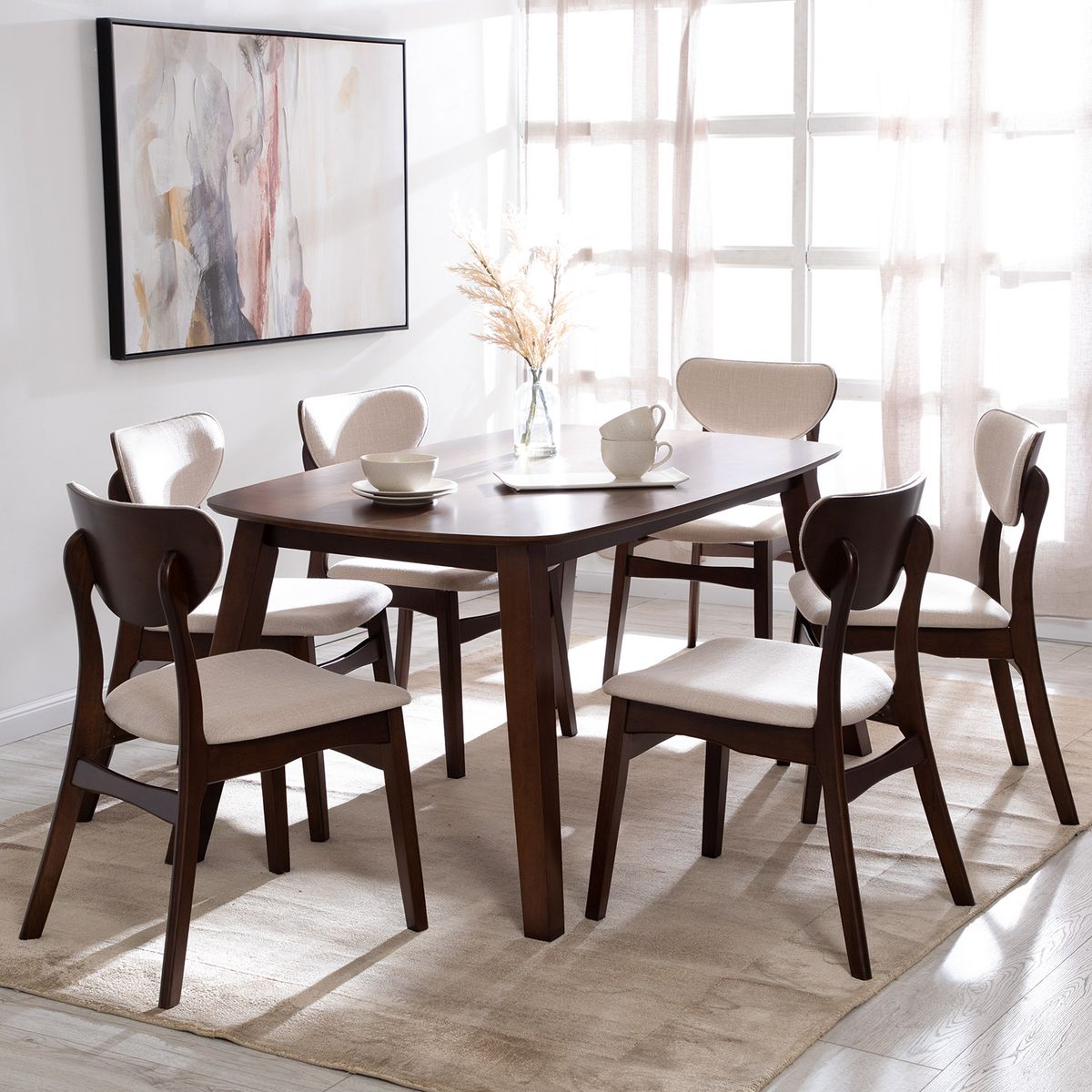 EXIT - Juego de Comedor Kitty 6 Sillas Mesa Rectangular 90x74x150 cm Marrón