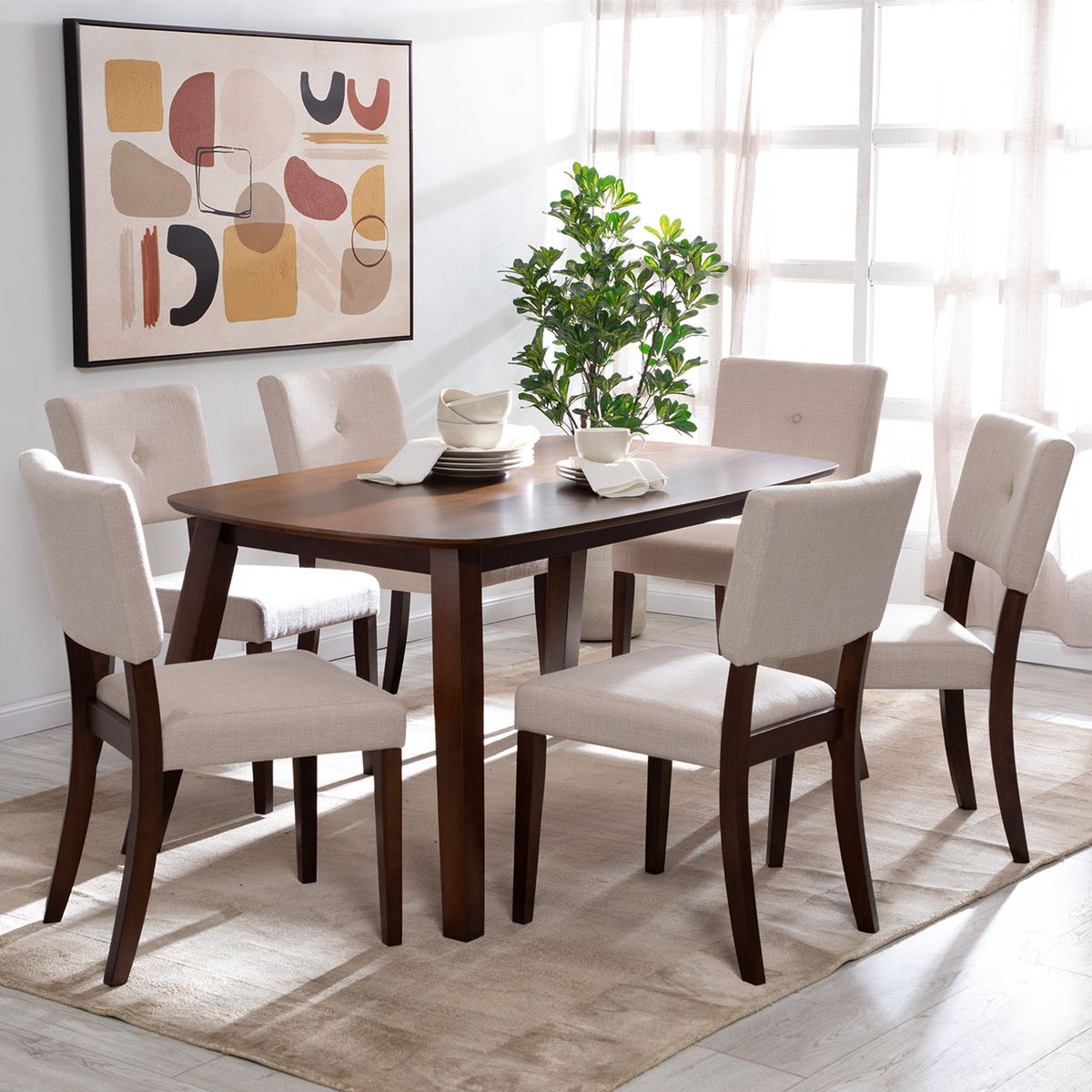 EXIT - Juego de Comedor Milan 6 Sillas Mesa Rectangular 90x74x150 cm Marrón