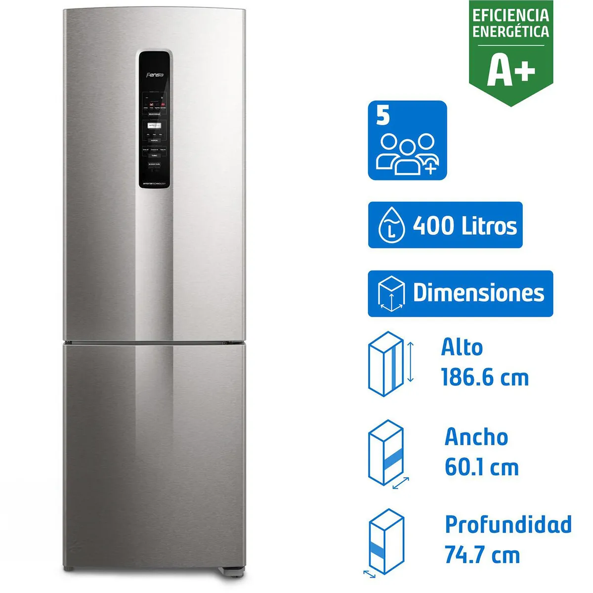 FENSA - Refrigerador Bottom Freezer No Frost 400 Litros Inox IB45S