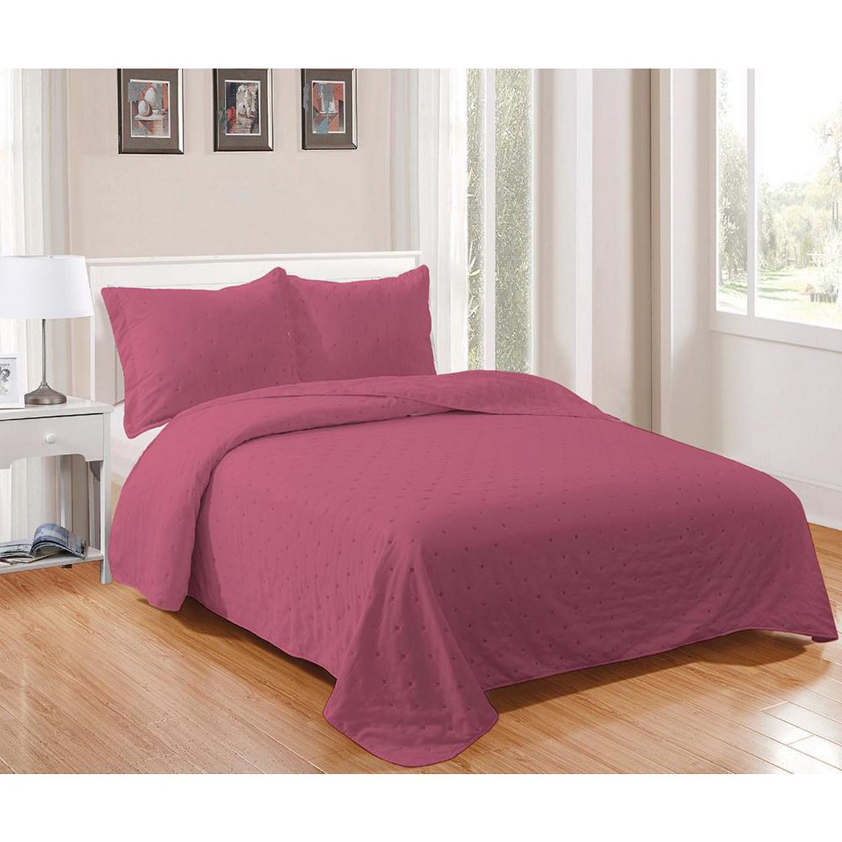 MASHINI - Cubrecama Quilt 2 plazas Cordoba Lisa Fucsia