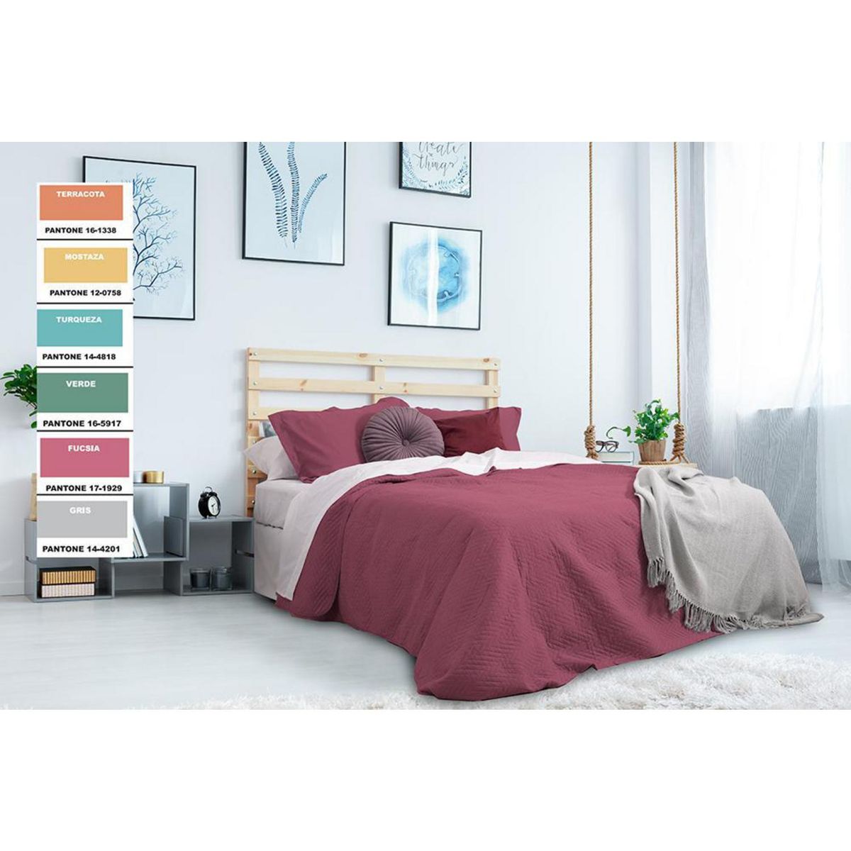 MASHINI - Cubrecama Quilt 2 plazas Cordoba Lisa Fucsia