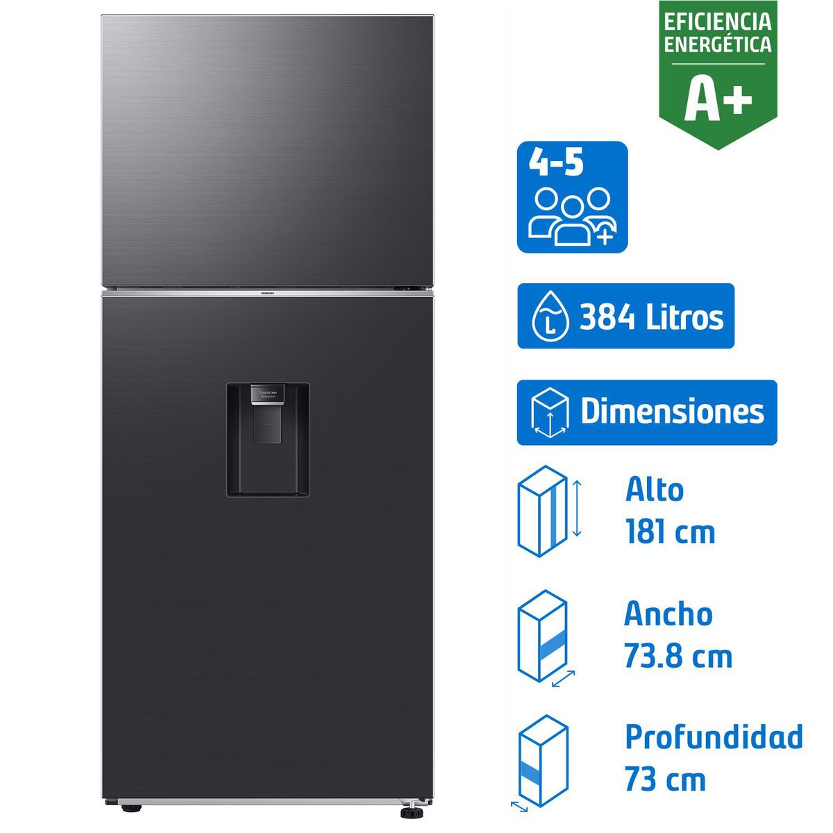 SAMSUNG - Refrigerador Top Freezer No Frost 384 Litros Black DOI RT38CG6720B1ZS