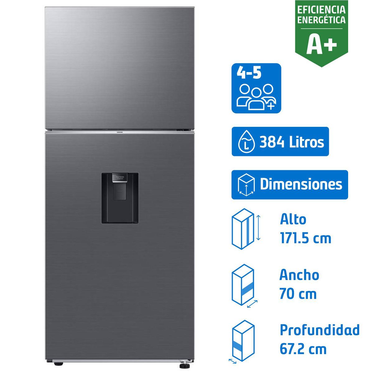 SAMSUNG - Refrigerador Top Freezer No Frost 384 Litros Inox RT38CG6720S9ZS