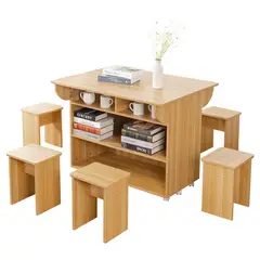 PERFECT SEAT - Juego de Comedor Isla 6 Sillas Mesa Rectangular 80x76x100 cm Madera