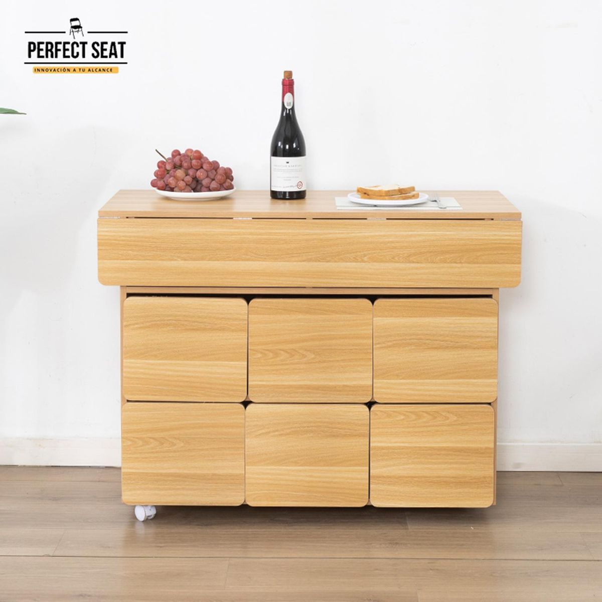 PERFECT SEAT - Juego de Comedor Isla 6 Sillas Mesa Rectangular 80x76x100 cm Madera