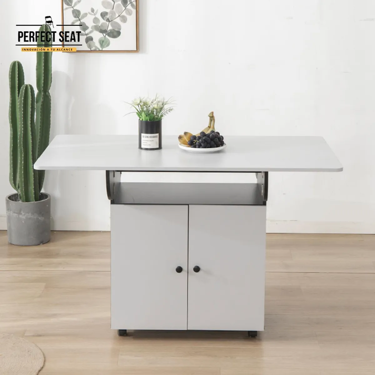 PERFECT SEAT - Mesa de comedor isla organizador bambú/blanco