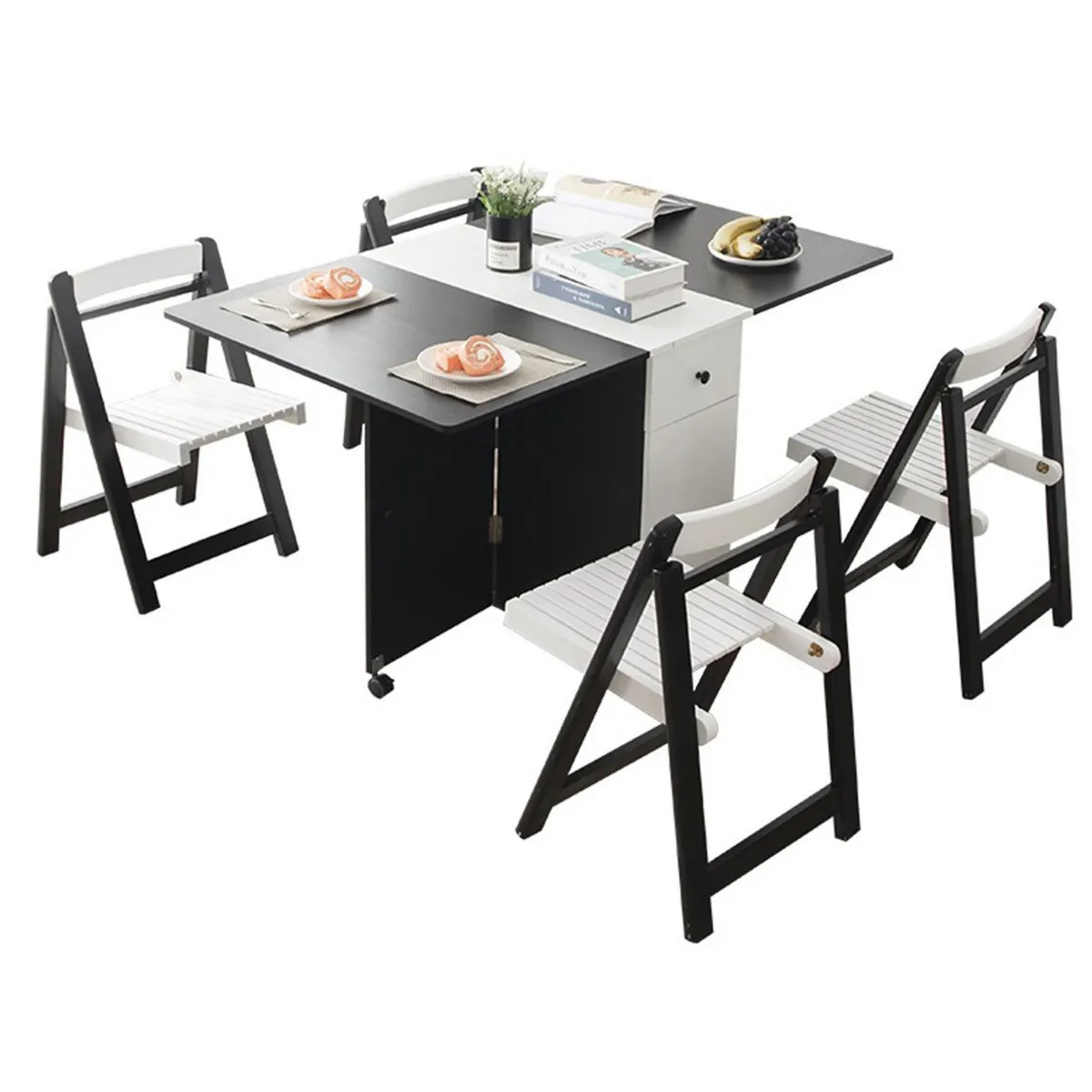 PERFECT SEAT - Juego de Comedor  4 Sillas Mesa Rectangular 83x76x140 cm Blanco/Negro