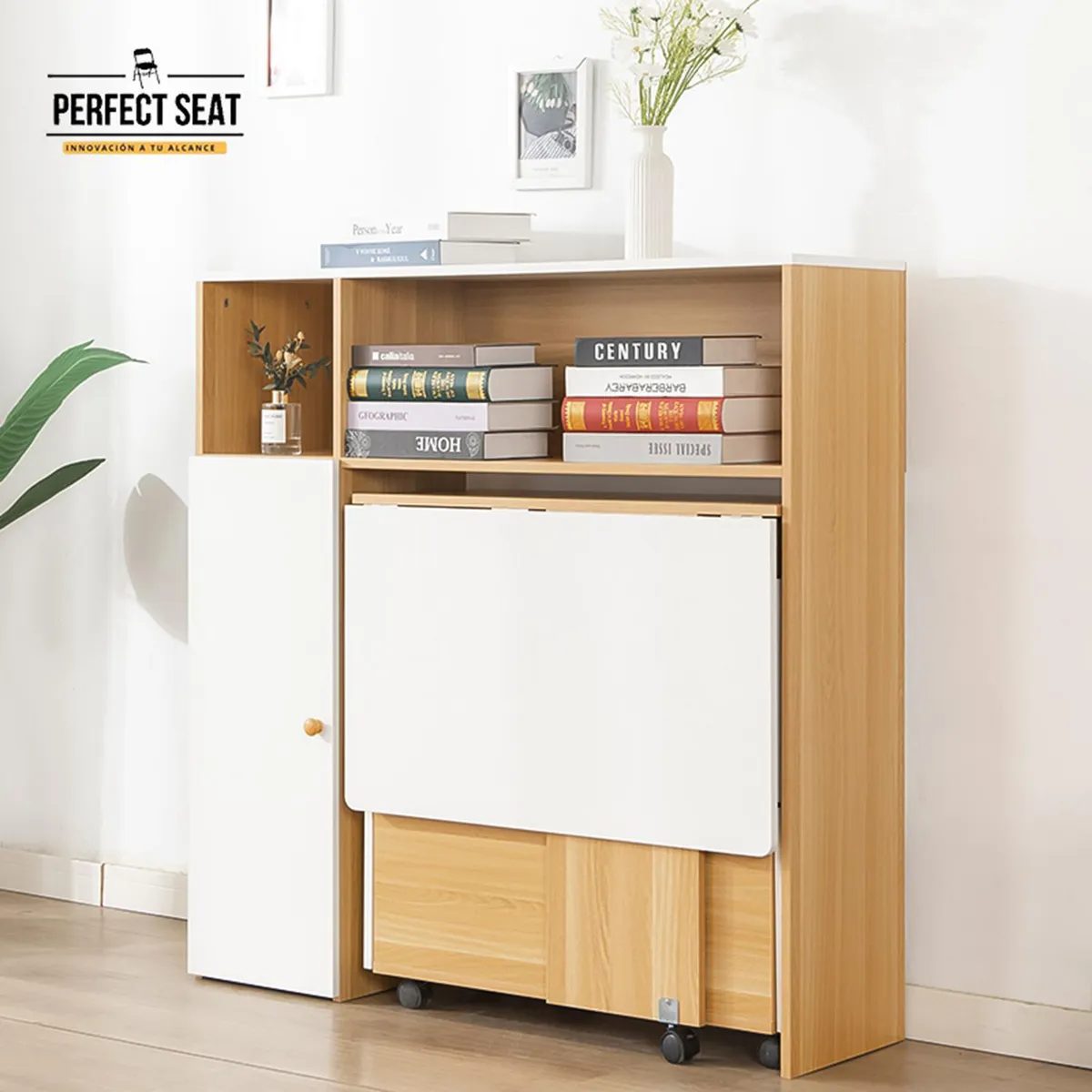 PERFECT SEAT - Juego de Comedor 4 Sillas Mesa Rectangular 75x76x120 cm Madera/Blanco