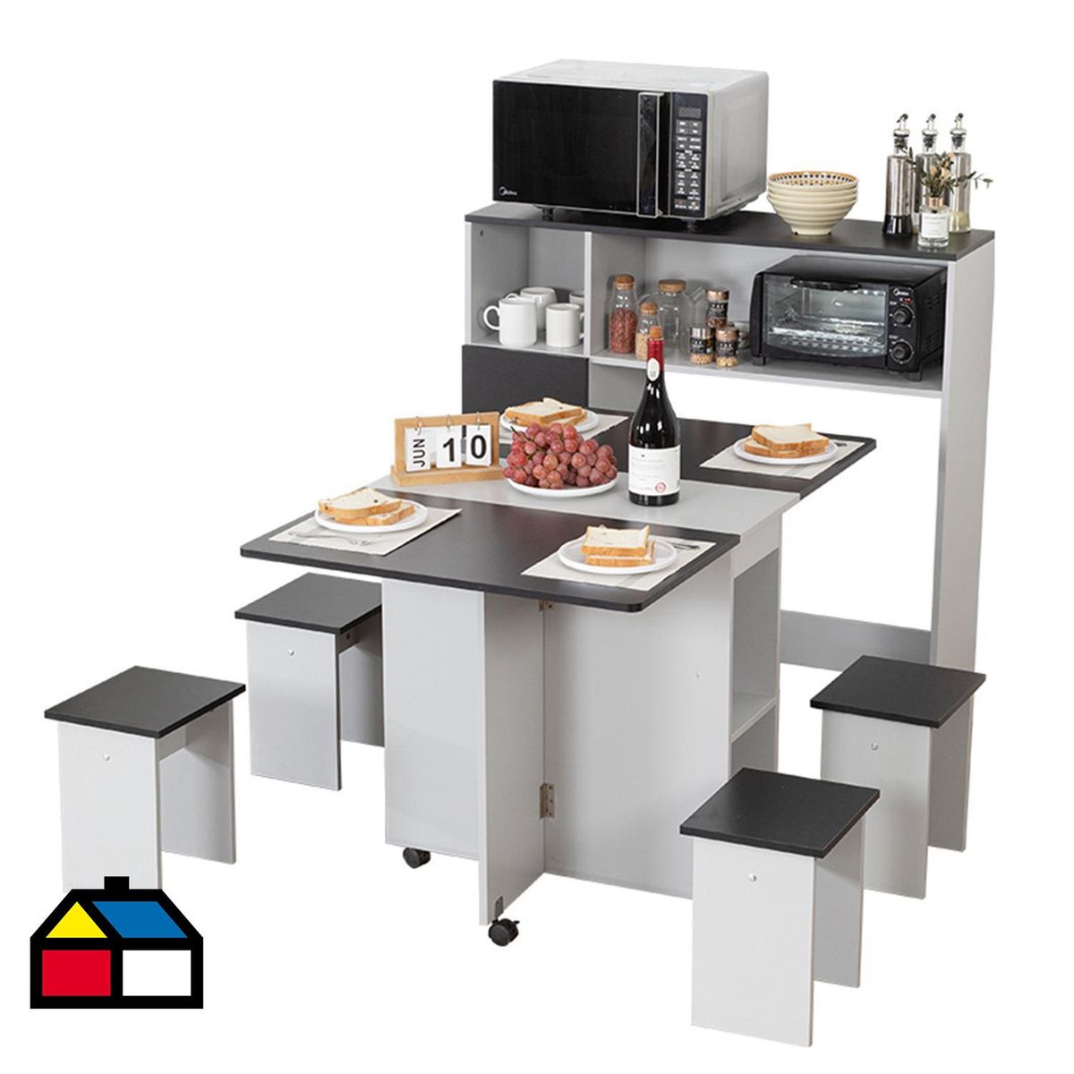 PERFECT SEAT - Juego de Comedor 4 Sillas Mesa Rectangular 75x76x120 cm Gris/Negro