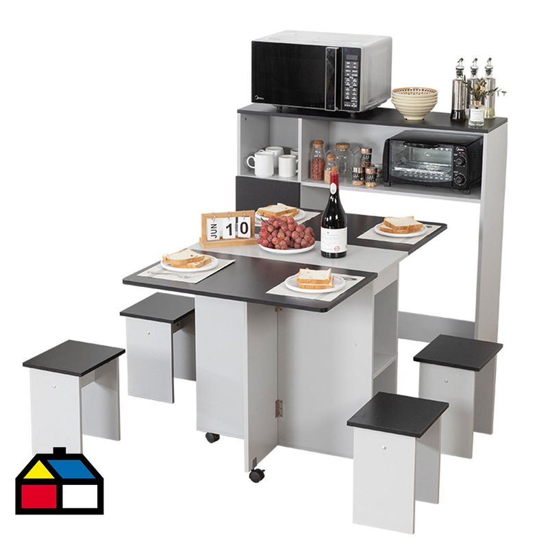 PERFECT SEAT - Juego de Comedor  4 Sillas Mesa Rectangular 75x76x120 cm Gris/Negro