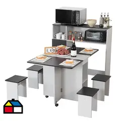 PERFECT SEAT - Juego de Comedor 4 Sillas Mesa Rectangular 75x76x120 cm Gris/Negro